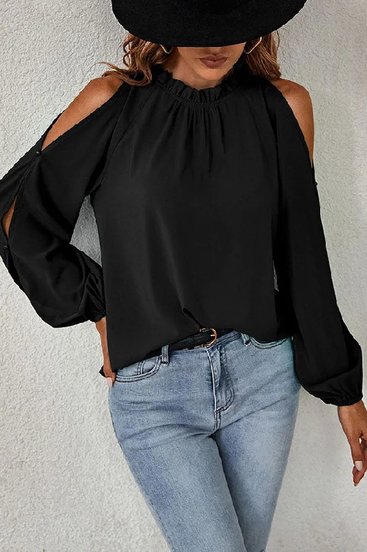 everything-and-more-pleated-cold-shoulder-top