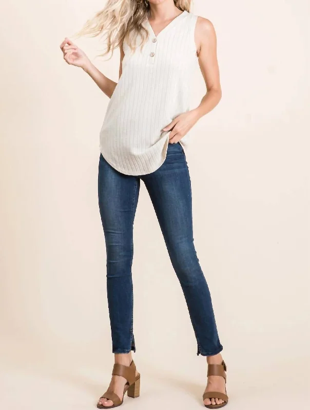 Faux Button Tank Top In Sand