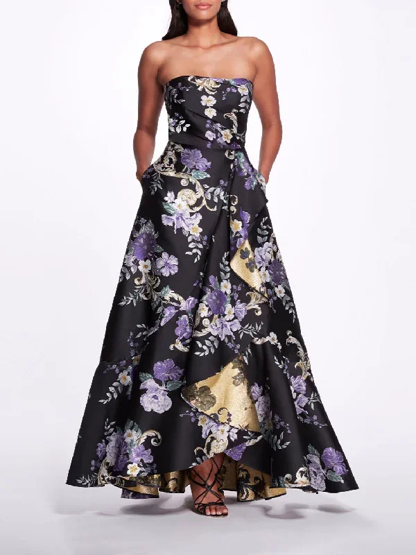 Strapless Floral Gown