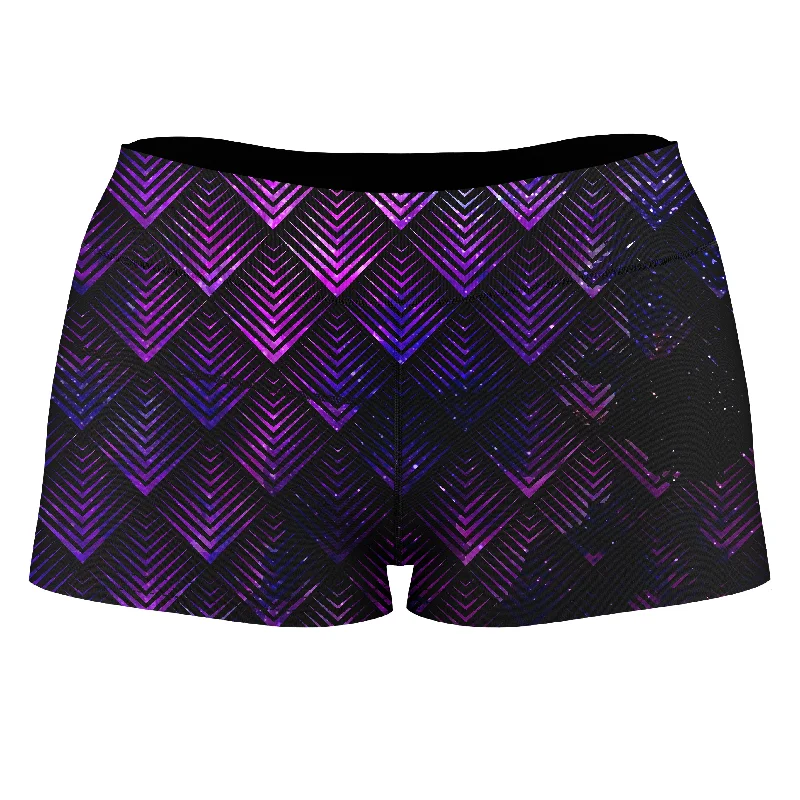 Galactic Dragon Scale Purple High-Waisted Women's Shorts