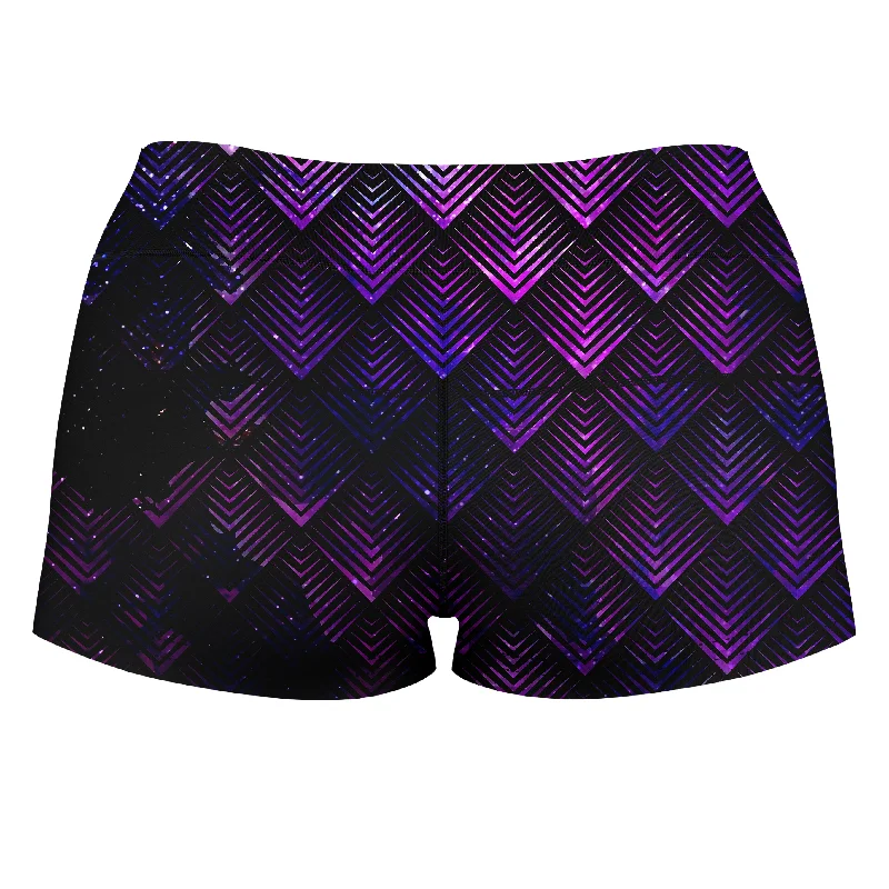 galactic-dragon-scale-purple-high-waisted-womens-shorts