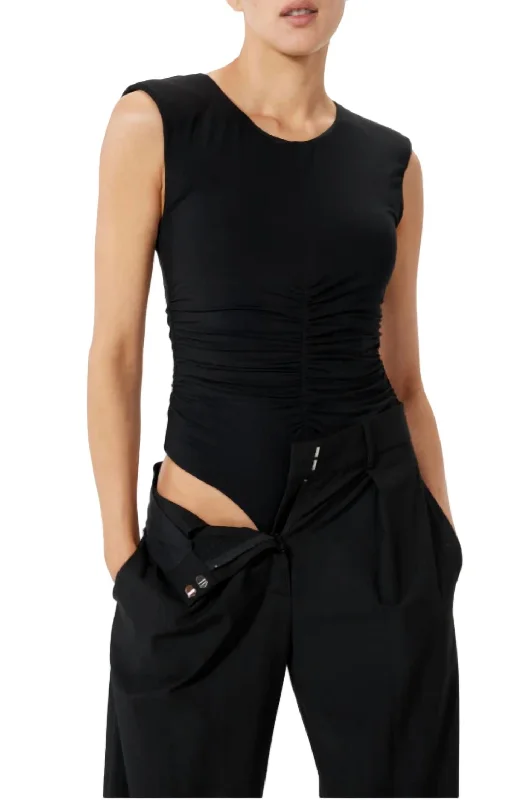 Garcelle Padded Shoulder Tank Bodysuit In Black