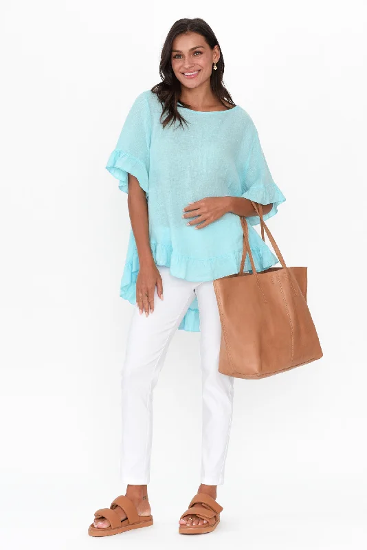 genevieve-aqua-linen-frill-top