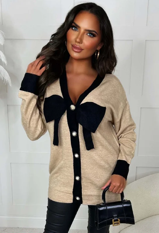 girl-material-camel-bow-button-cardigan