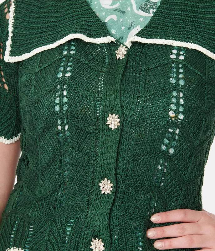 green-perforated-knit-cardigan