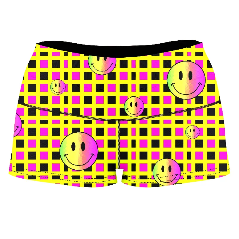 Happy Plaid High-Waisted Women's Shorts