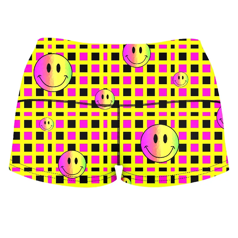 happy-plaid-high-waisted-womens-shorts