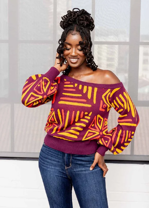 hiba-womens-african-print-sweater-plum-gold-tribal