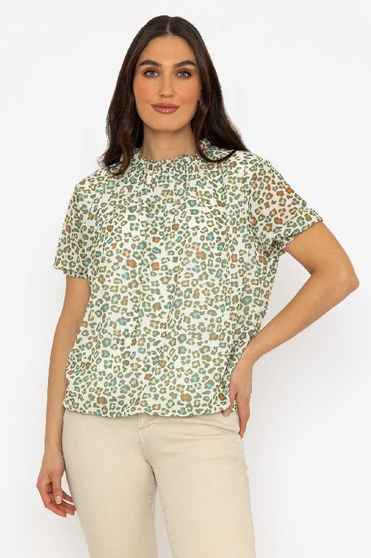 High Neck Top in Khaki Print