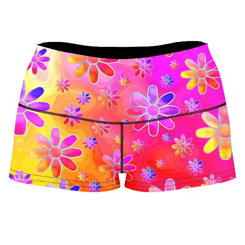 Hippie Trippy Flowers High-Waisted Women's Shorts