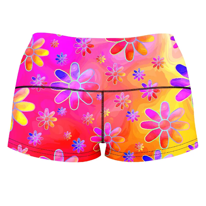 hippie-trippy-flowers-high-waisted-womens-shorts