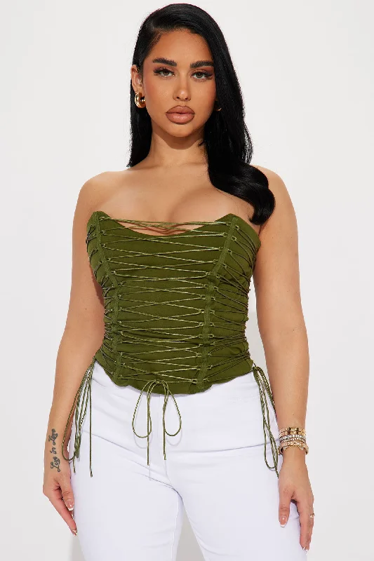 Hot List Strappy Corset top - Olive