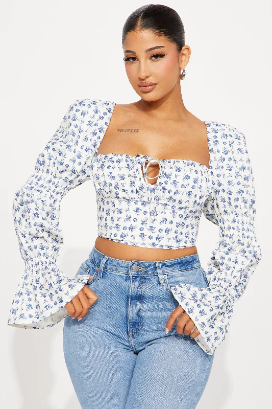 Ivy Floral Corset Top - White/Blue