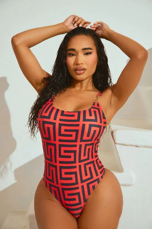 Karoline 1 Piece Swimsuit - Red/Black