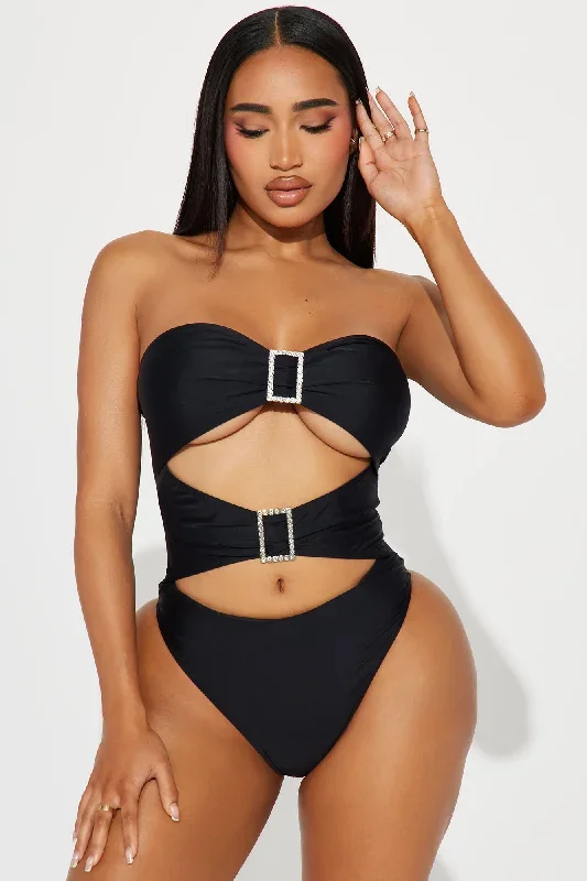 Kleo Rhinestone Buckle 1 Piece Swimsuit - Black