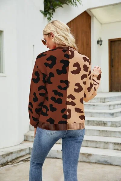 leopard-button-up-dropped-shoulder-cardigan