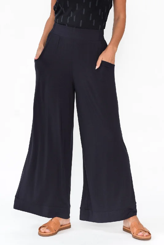 Lola Navy Micro Modal Wide Leg Pants