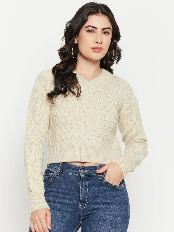 Madame Cable Knit Beige Crop Sweater