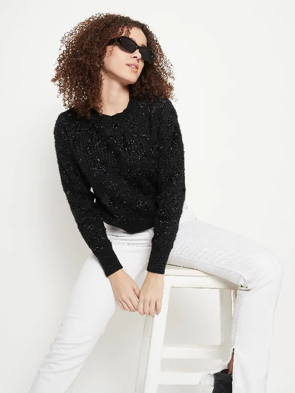 Madame Women Solid Black Sweater