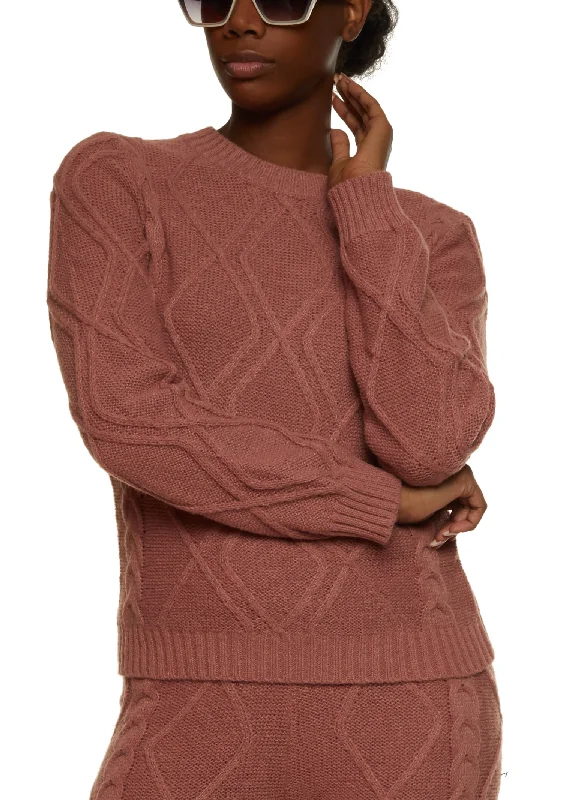 Cable Knit Crew Neck Pullover Sweater