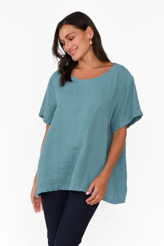 Micah Steel Linen Scoop Neck Top