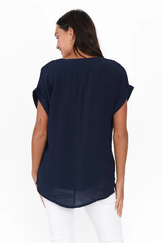 miray-navy-cotton-blend-button-top