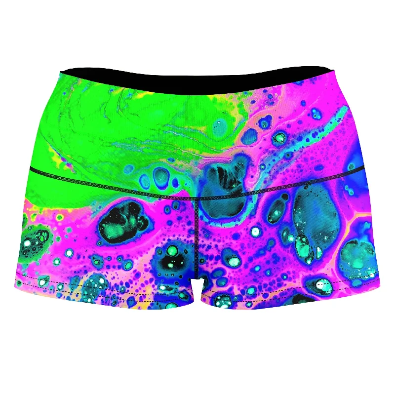 Neon Drip High-Waisted Women's Shorts