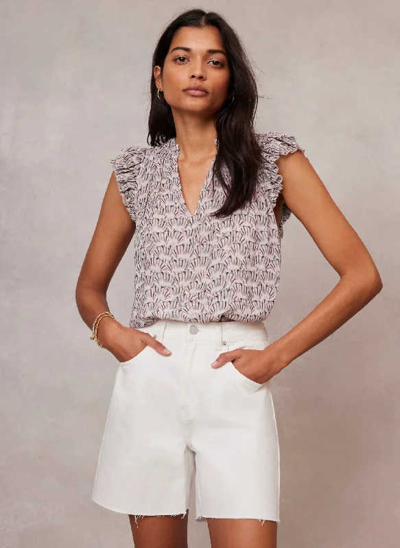 neutral-print-ruffle-sleeve-top