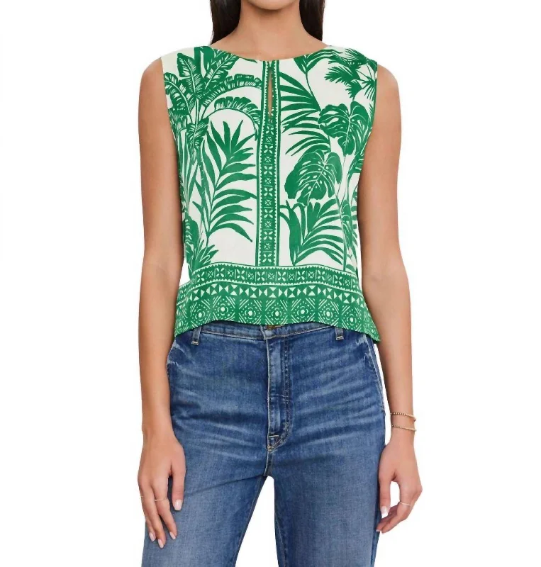 Neva Palm Print Tank Top In Green