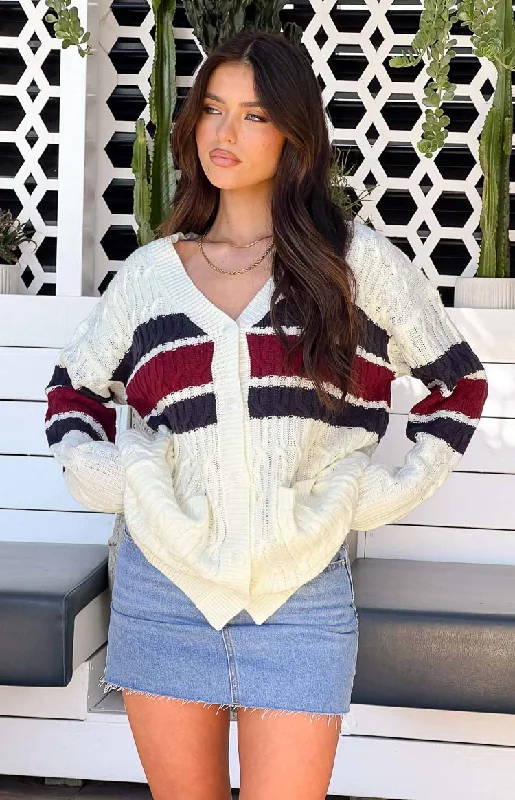 Nikkitta Cream Striped Cardigan