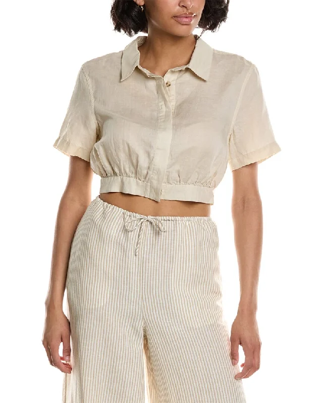 Onia Air Linen-Blend Cropped Button Down