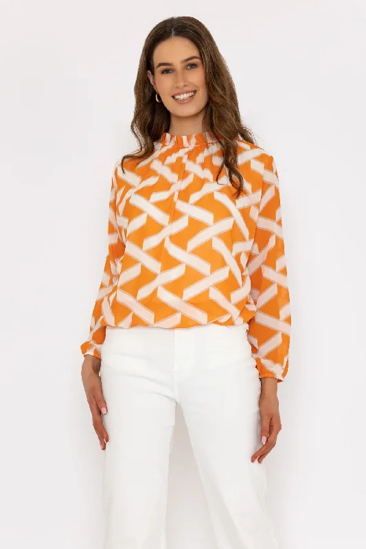 Orange High Neck Printed Top