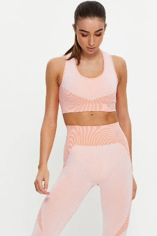 Orange Seamless Contrast Panel Activewear Sports Bra