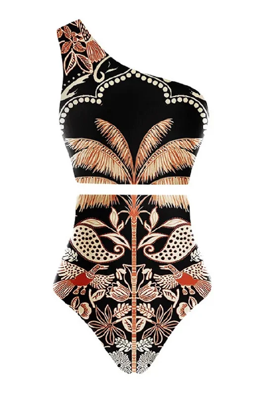 palm-tree-bird-print-color-block-high-waist-bikini-skirt-set