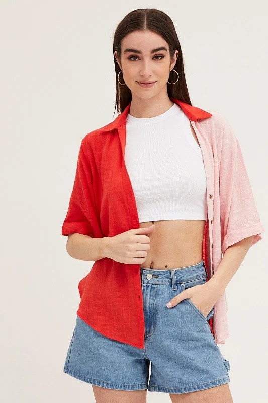 Pink Cotton Half Sleeve Relaxed Shirt