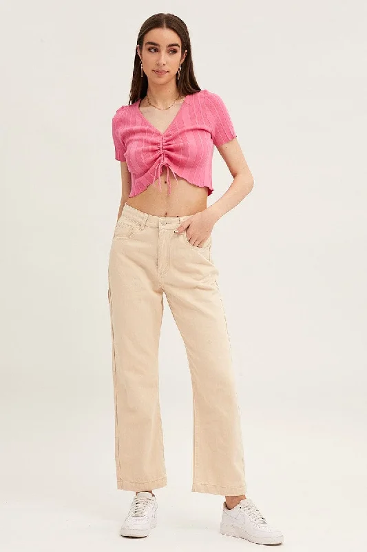 pink-short-sleeve-ruched-knit-top-kn1597-40jb