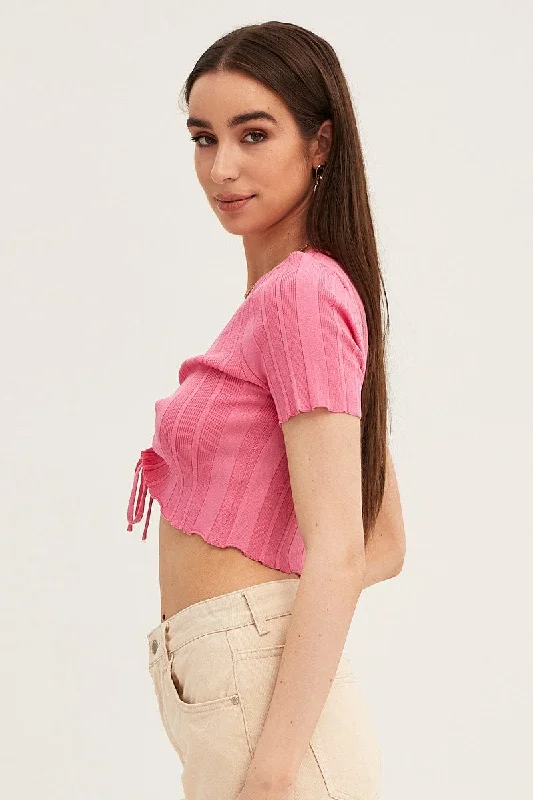 pink-short-sleeve-ruched-knit-top-kn1597-40jb