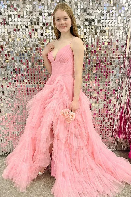 pink-tulle-high-waist-tiered-long-prom-dress-with-ruffles