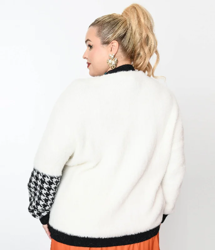 plus-size-black-houndstooth-white-color-block-fuzzy-cardigan