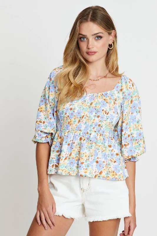 Print Smock Top Short Sleeve