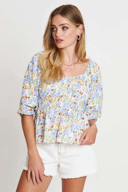 print-smock-top-short-sleeve-wc1538a-34pb