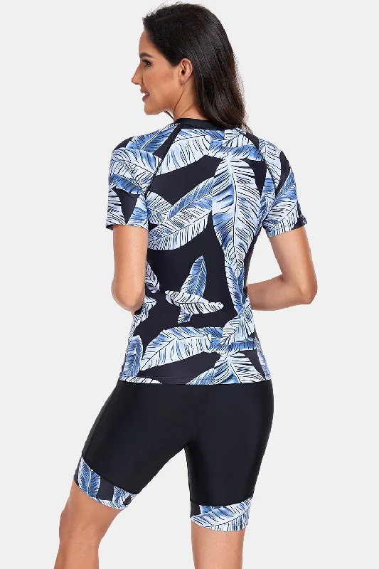 printed-round-neck-short-sleeve-two-piece-swim-set