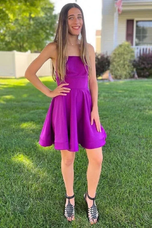 Purple Lace-Up A-Line Homecoming Dress