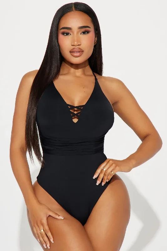 Relaxing Beachside Lace Up 1 Piece Swimsuit - Black