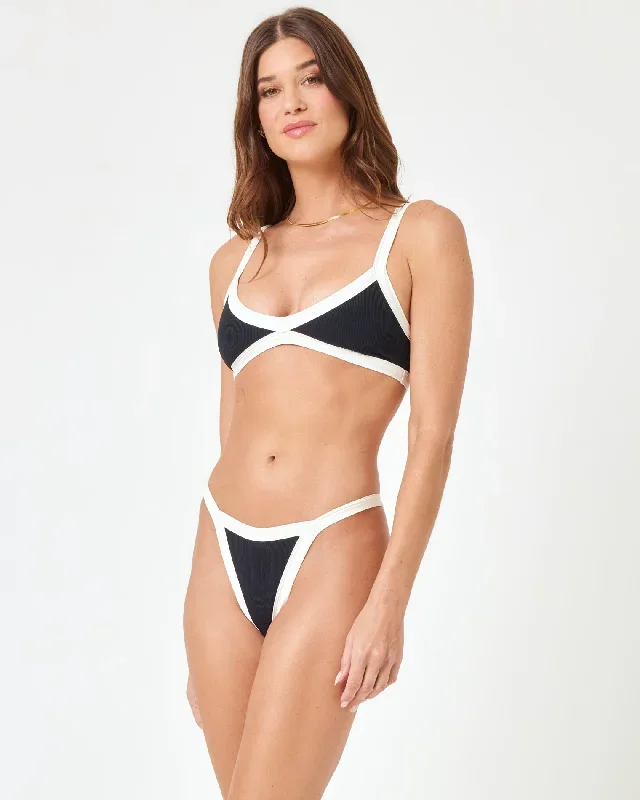 Ribbed Mackenzie Bikini Bottom - Black-Cream