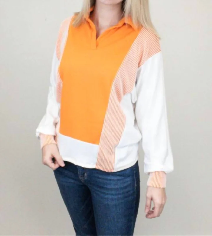 Ribbed Pullover Top In Orange