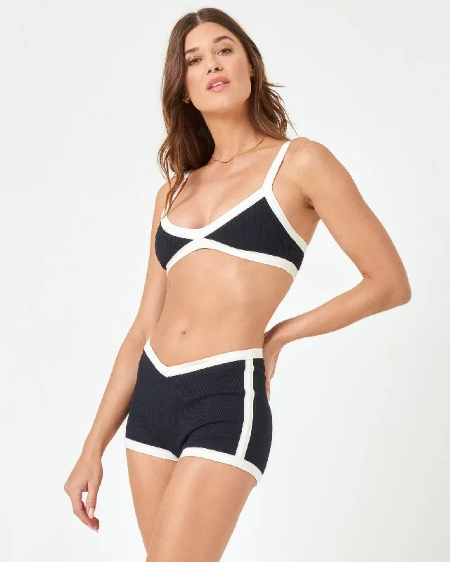 Ribbed Sailor Bikini Bottom - Black-Cream