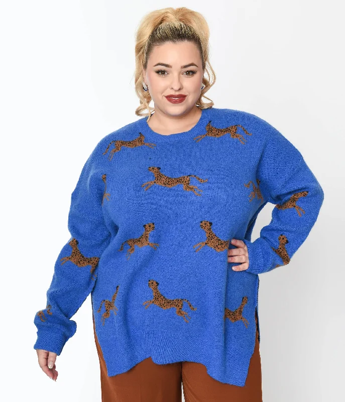 Royal Blue & Cheetah Oversize Sweater