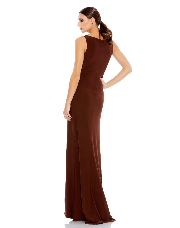 ruched-stretch-jersey-v-neck-gown-chocolate