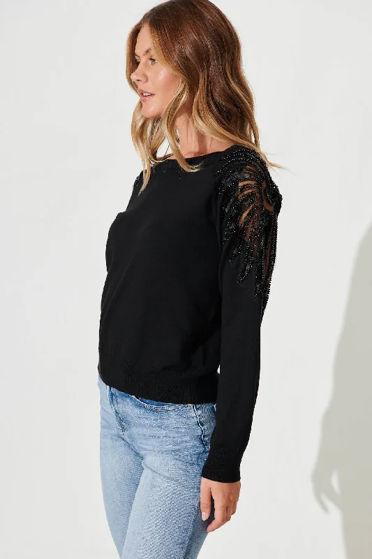 sarandon-knit-with-pearl-detail-in-black-cotton-blend